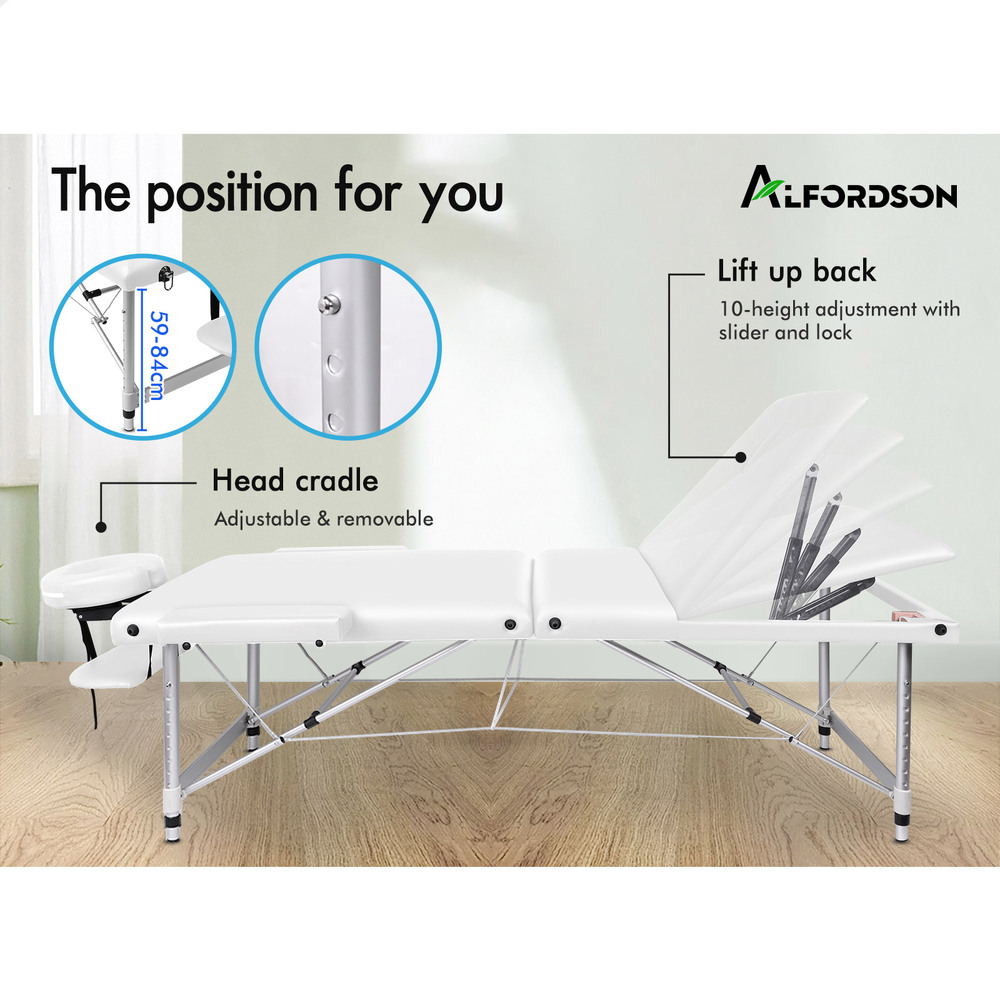 ALFORDSON Massage Table 3 Fold 65/75/85cm Foldable Portable Bed Aluminium Desk - Picture 28 of 168