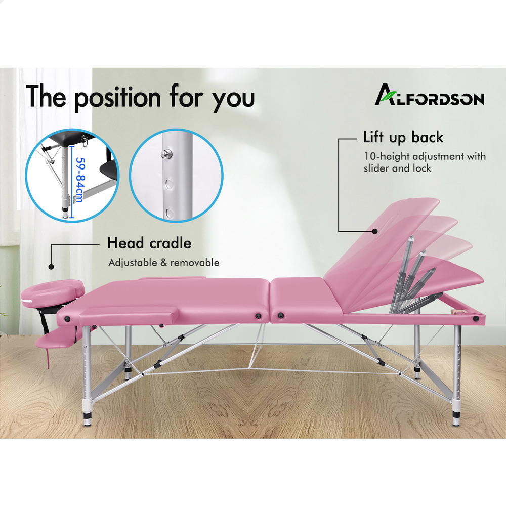 ALFORDSON Massage Table 3 Fold 65/75/85cm Foldable Portable Bed Aluminium Desk - Picture 100 of 168