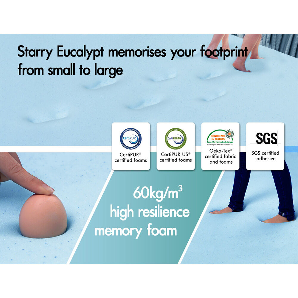 STARRY EUCALYPT Memory Foam Mattress Topper 5/8/10/12cm Bamboo 7-Zone Cool Gel - Picture 652 of 912