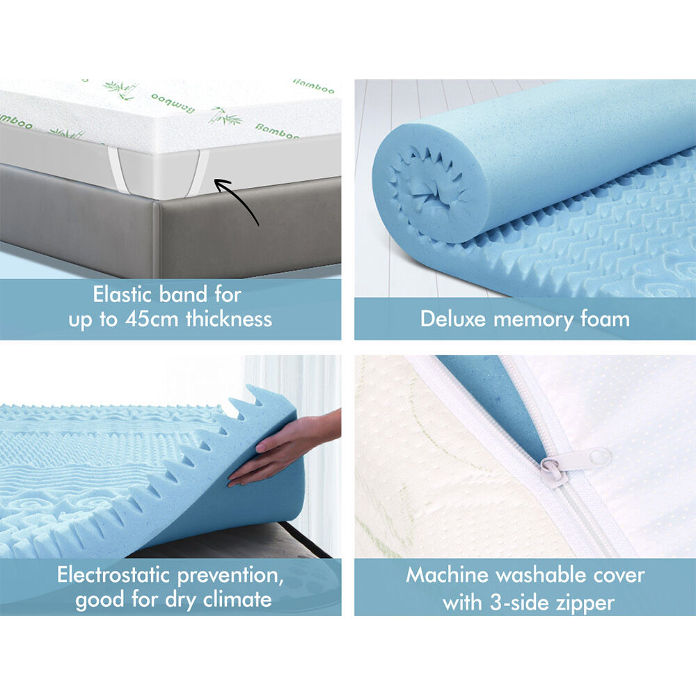 STARRY EUCALYPT Memory Foam Mattress Topper 5/8/10/12cm Bamboo 7-Zone Cool Gel - Picture 604 of 912