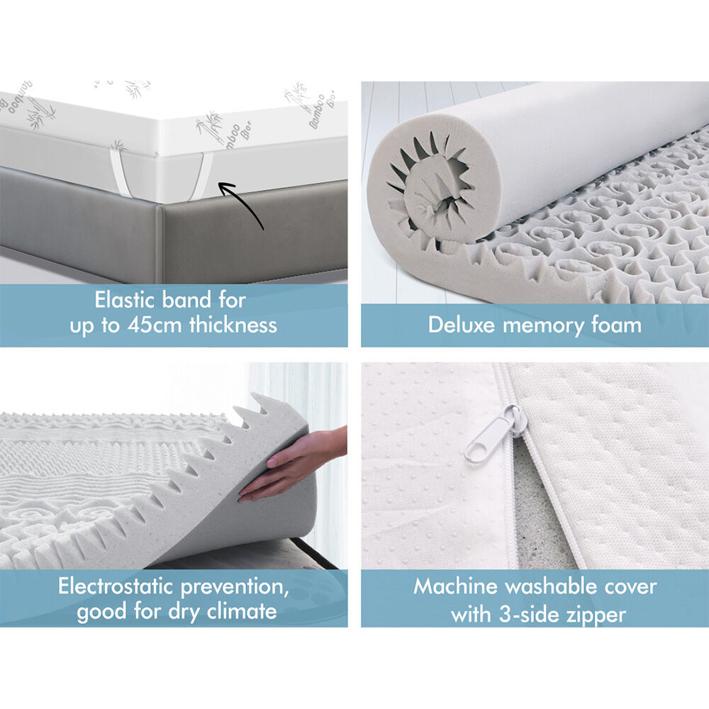 STARRY EUCALYPT Memory Foam Mattress Topper 5/8/10/12cm Bamboo 7-Zone Cool Gel - Picture 376 of 912