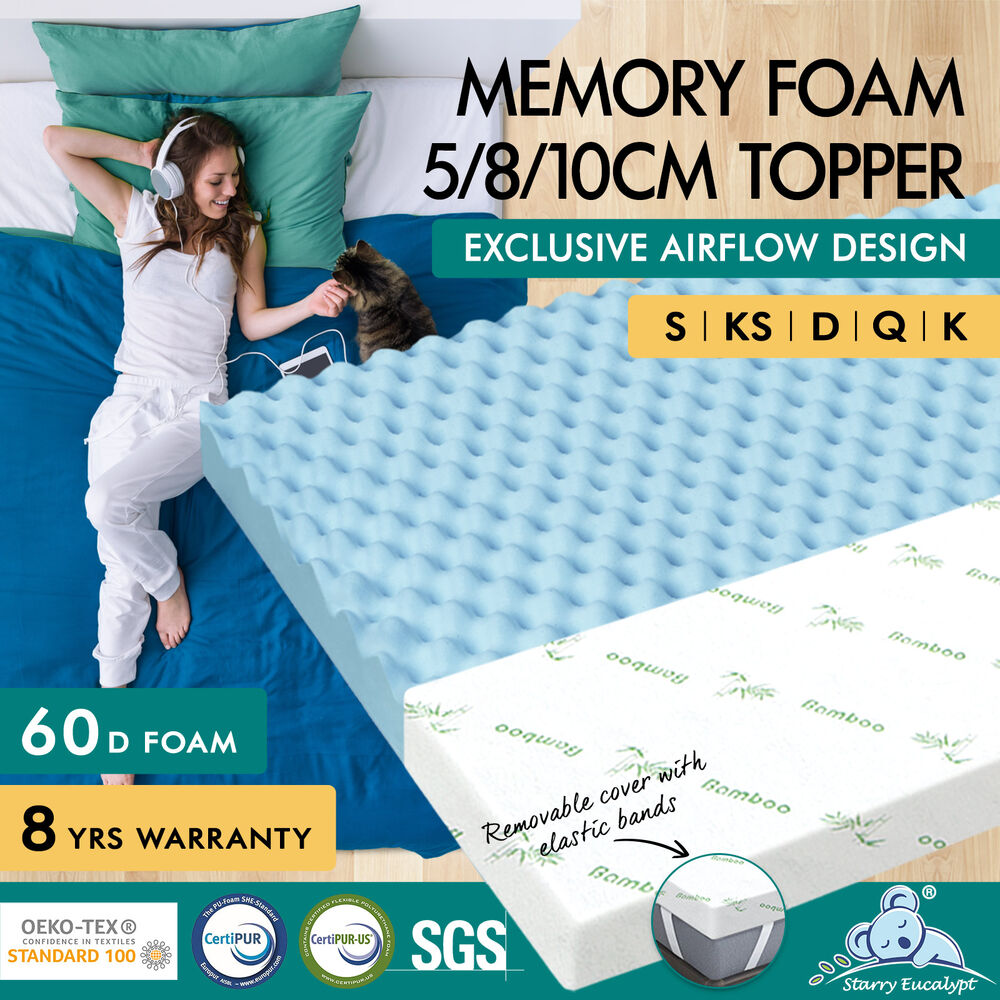 STARRY EUCALYPT Memory Foam Mattress Topper 5/8/10/12cm Bamboo 7-Zone Cool Gel - Picture 676 of 912
