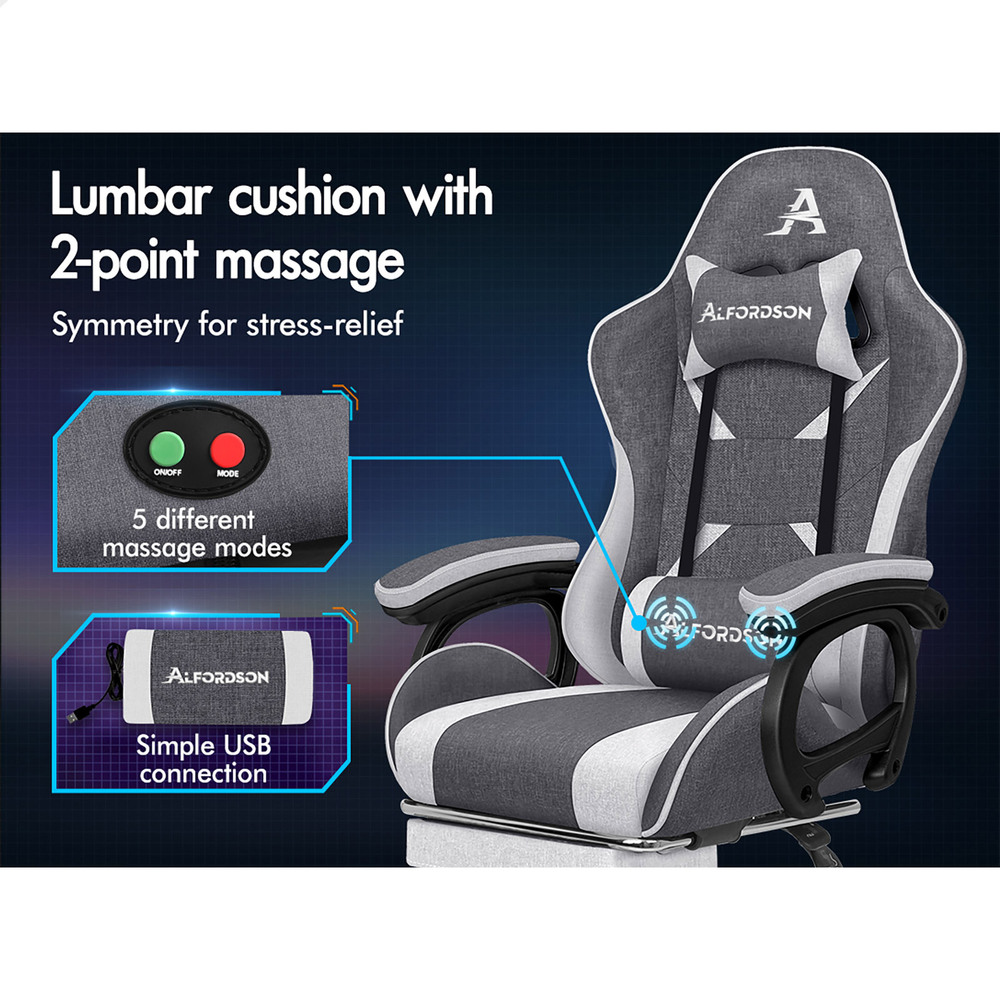ALFORDSON Gaming Office Chair Massage Racing 12 RGB LED Computer Work Seat - Picture 199 of 267