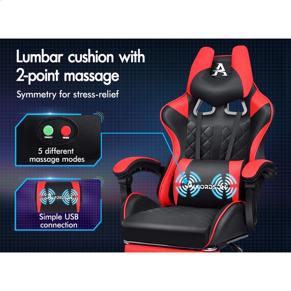 ALFORDSON Gaming Chair Office Executive Racer Larger Lumbar Cushion Seat Leather - Picture 54 of 74