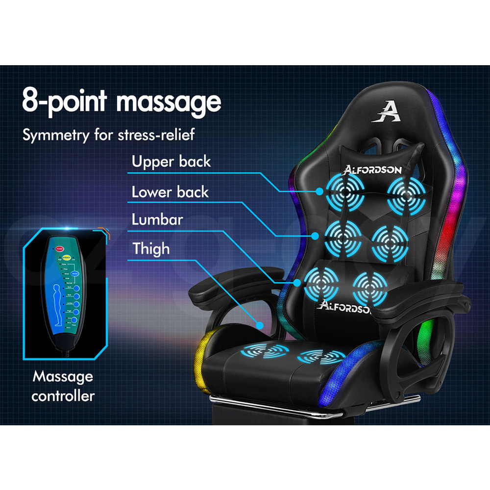 ALFORDSON Gaming Office Chair Massage Racing 12 RGB LED Computer Work Seat - Picture 9 of 267