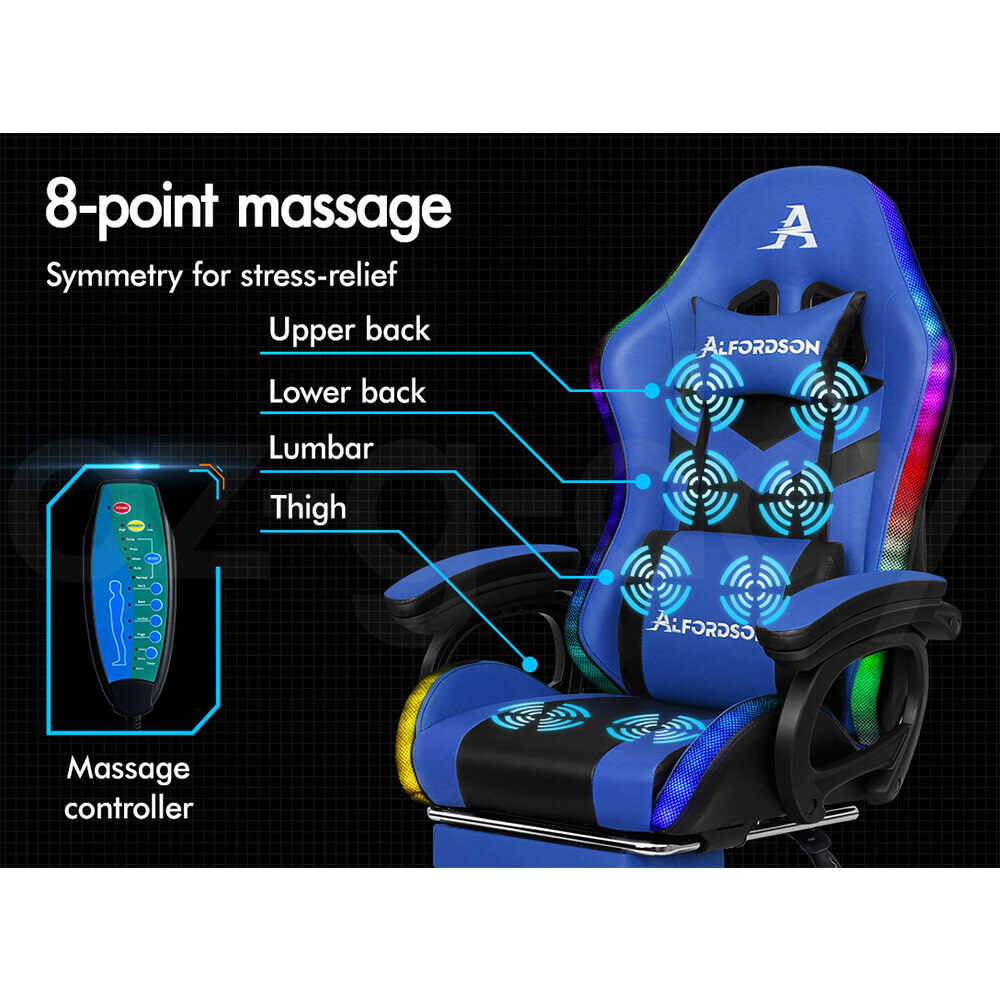 ALFORDSON Gaming Office Chair Massage Racing 12 RGB LED Computer Work Seat - Picture 223 of 267