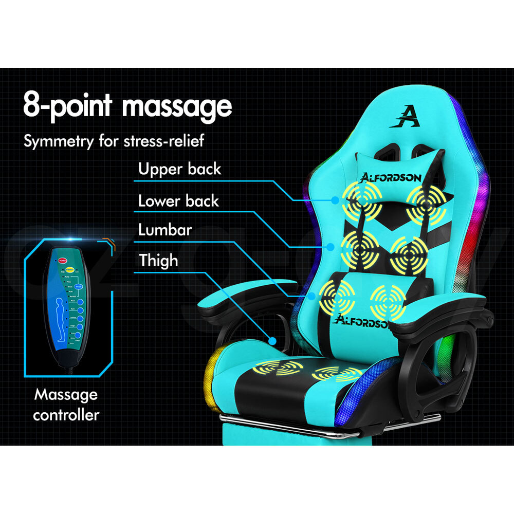 ALFORDSON Gaming Office Chair Massage Racing 12 RGB LED Computer Work Seat - Picture 21 of 267