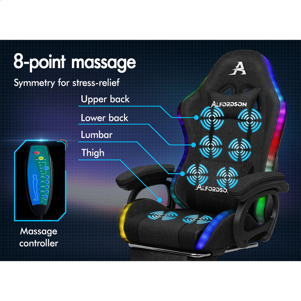 ALFORDSON Gaming Office Chair Massage Racing 12 RGB LED Computer Work Seat - Picture 235 of 267