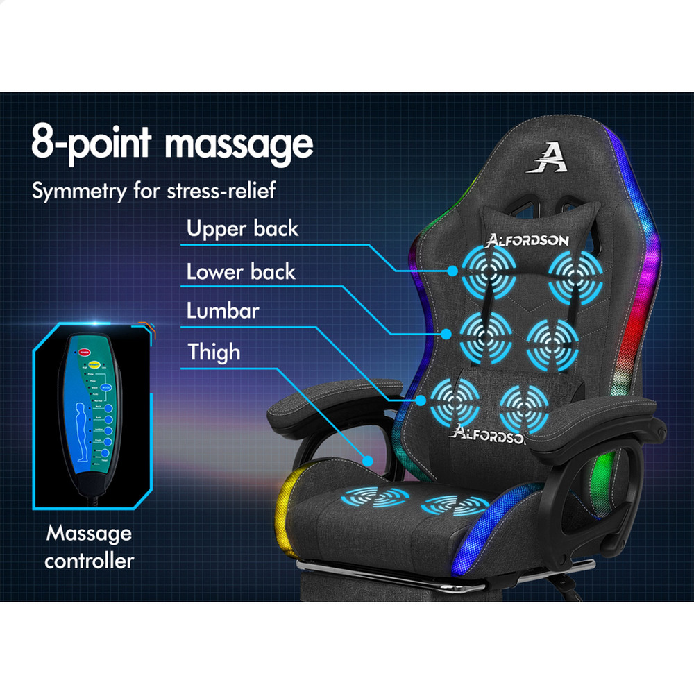 ALFORDSON Gaming Office Chair Massage Racing 12 RGB LED Computer Work Seat - Picture 247 of 267
