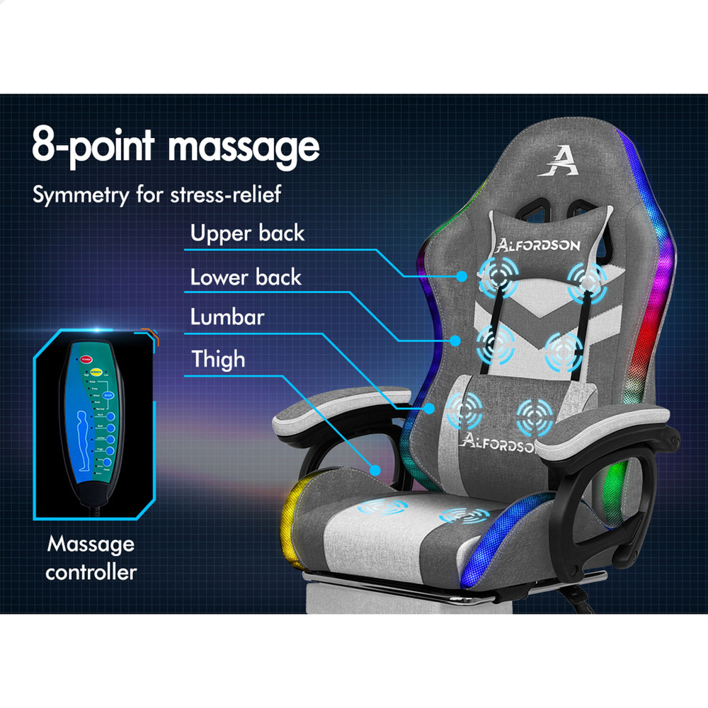 ALFORDSON Gaming Office Chair Massage Racing 12 RGB LED Computer Work Seat - Picture 80 of 267