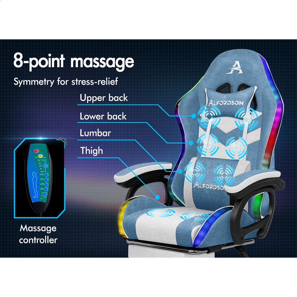 ALFORDSON Gaming Office Chair Massage Racing 12 RGB LED Computer Work Seat - Picture 259 of 267