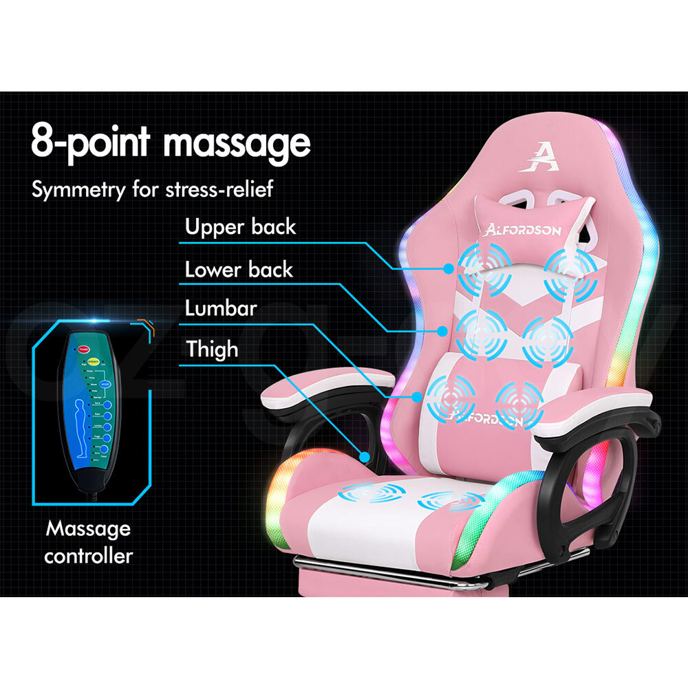 ALFORDSON Gaming Office Chair Massage Racing 12 RGB LED Computer Work Seat - Picture 68 of 267