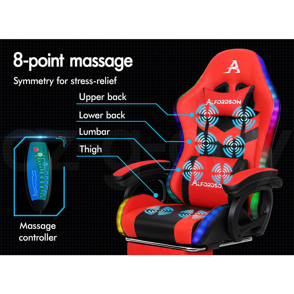 ALFORDSON Gaming Office Chair Massage Racing 12 RGB LED Computer Work Seat - Picture 33 of 267