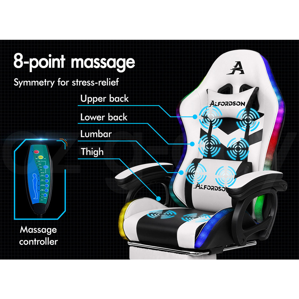ALFORDSON Gaming Office Chair Massage Racing 12 RGB LED Computer Work Seat - Picture 45 of 267