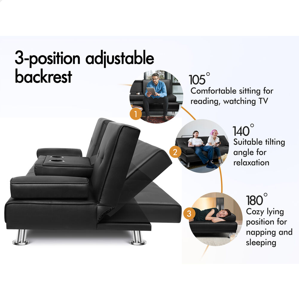 ALFORDSON Sofa Bed Lounge 3 Seater Futon Couch Beds Recliner Cup Holder - Picture 19 of 27