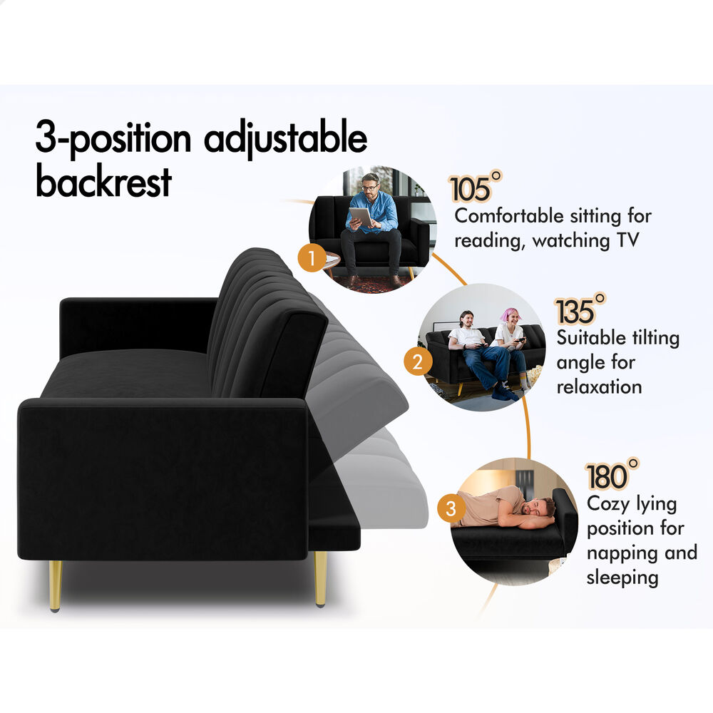 ALFORDSON Sofa Bed Futon Couch 3 Seater Lounge Chair Convertible Velvet - Picture 19 of 39