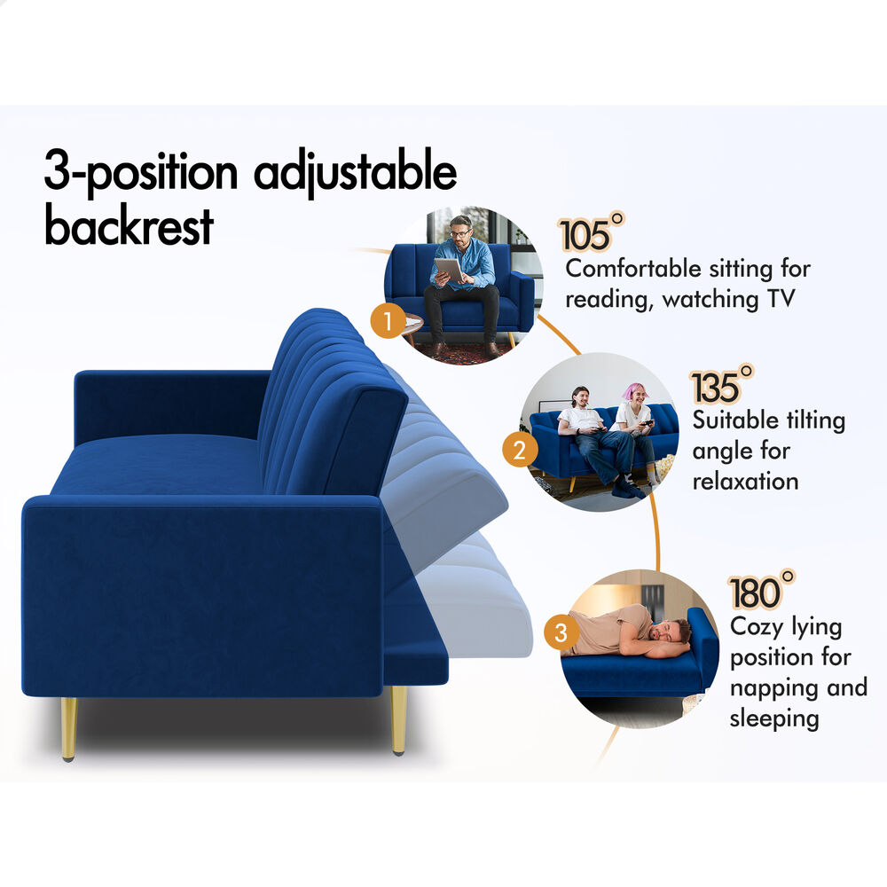 ALFORDSON Sofa Bed Futon Couch 3 Seater Lounge Chair Convertible Velvet - Picture 7 of 39