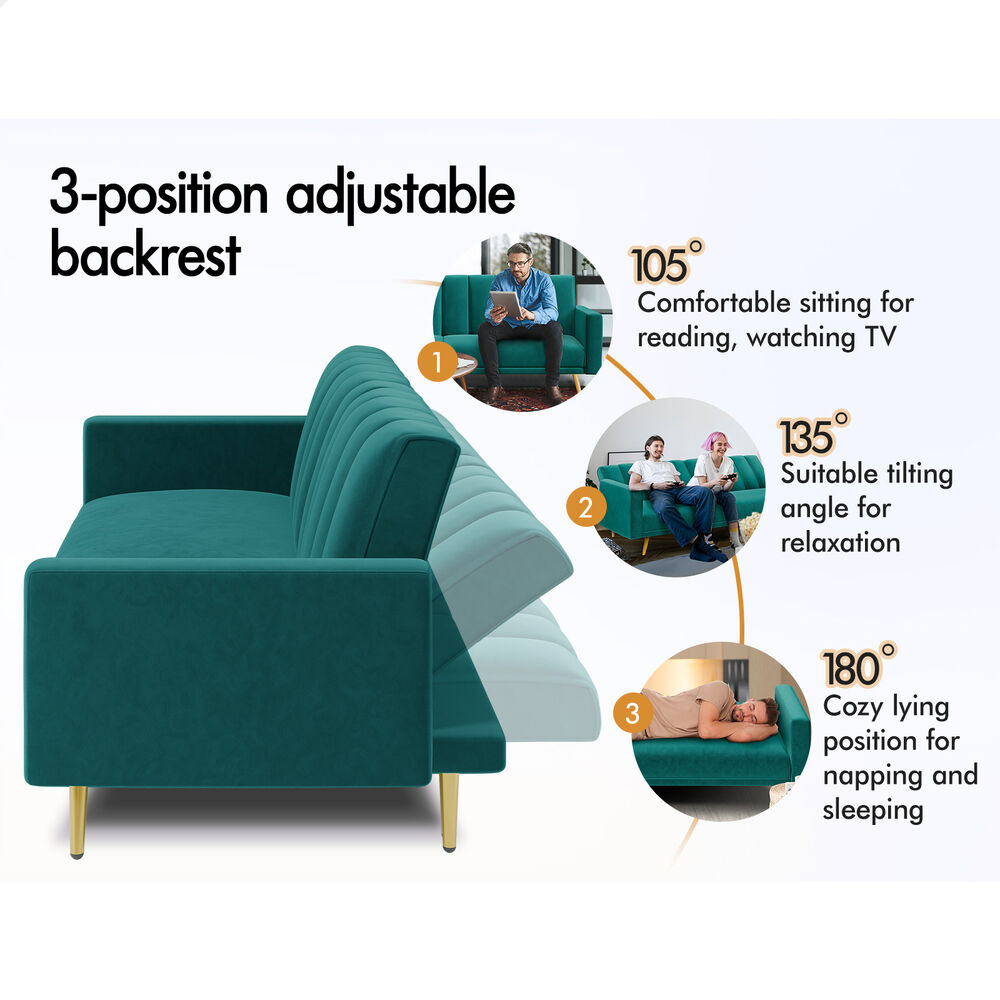 ALFORDSON Sofa Bed Futon Couch 3 Seater Lounge Chair Convertible Velvet - Picture 31 of 39