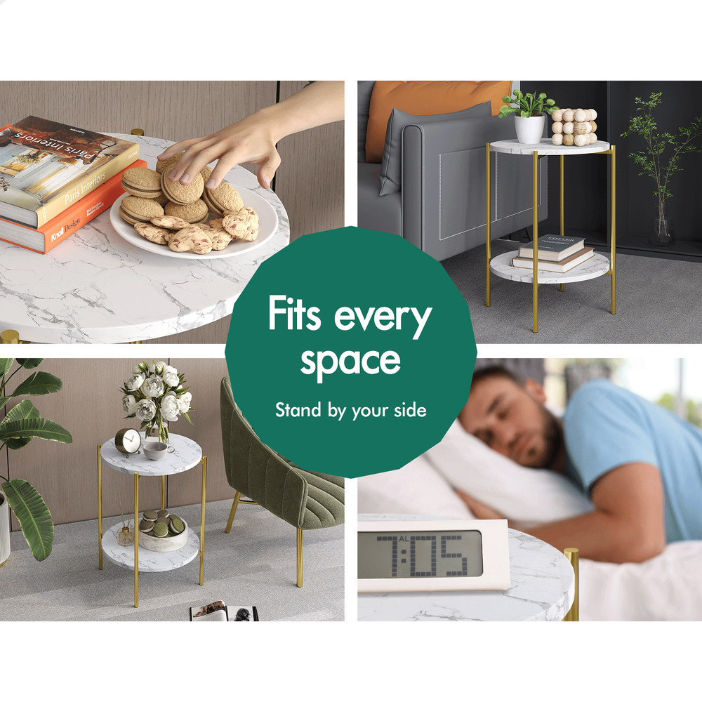 ALFORDSON Side Table Bedside Table Sofa End Nightstand Marble 2-tier Shelf - Picture 32 of 40