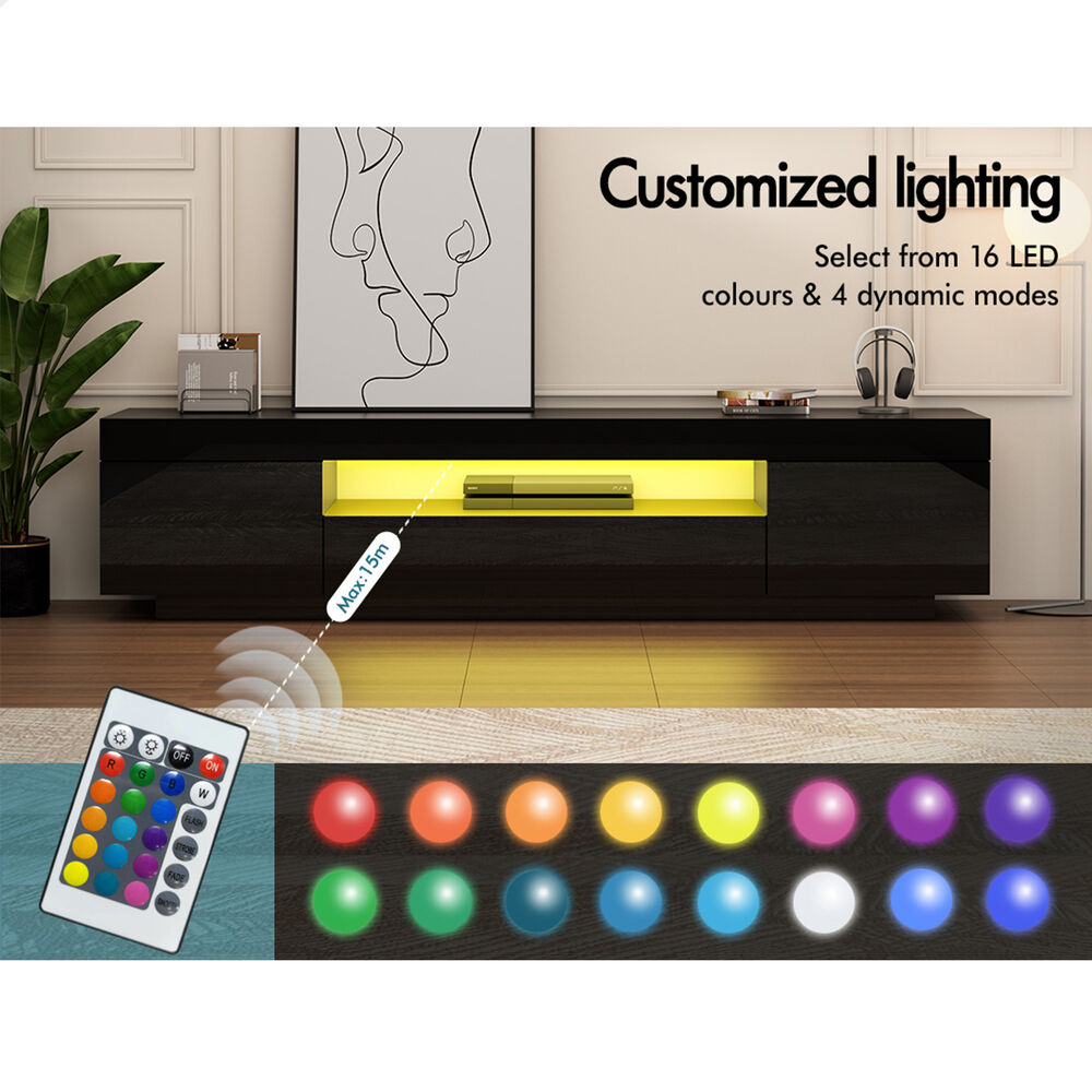 ALFORDSON Entertainment Unit 180cm TV Cabinet Stand LED Light High Gloss Drawer - Picture 16 of 48