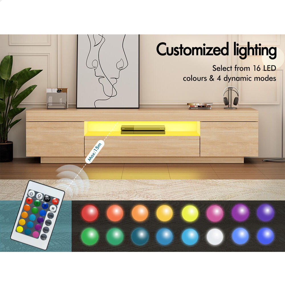 ALFORDSON Entertainment Unit 180cm TV Cabinet Stand LED Light High Gloss Drawer - Picture 28 of 48