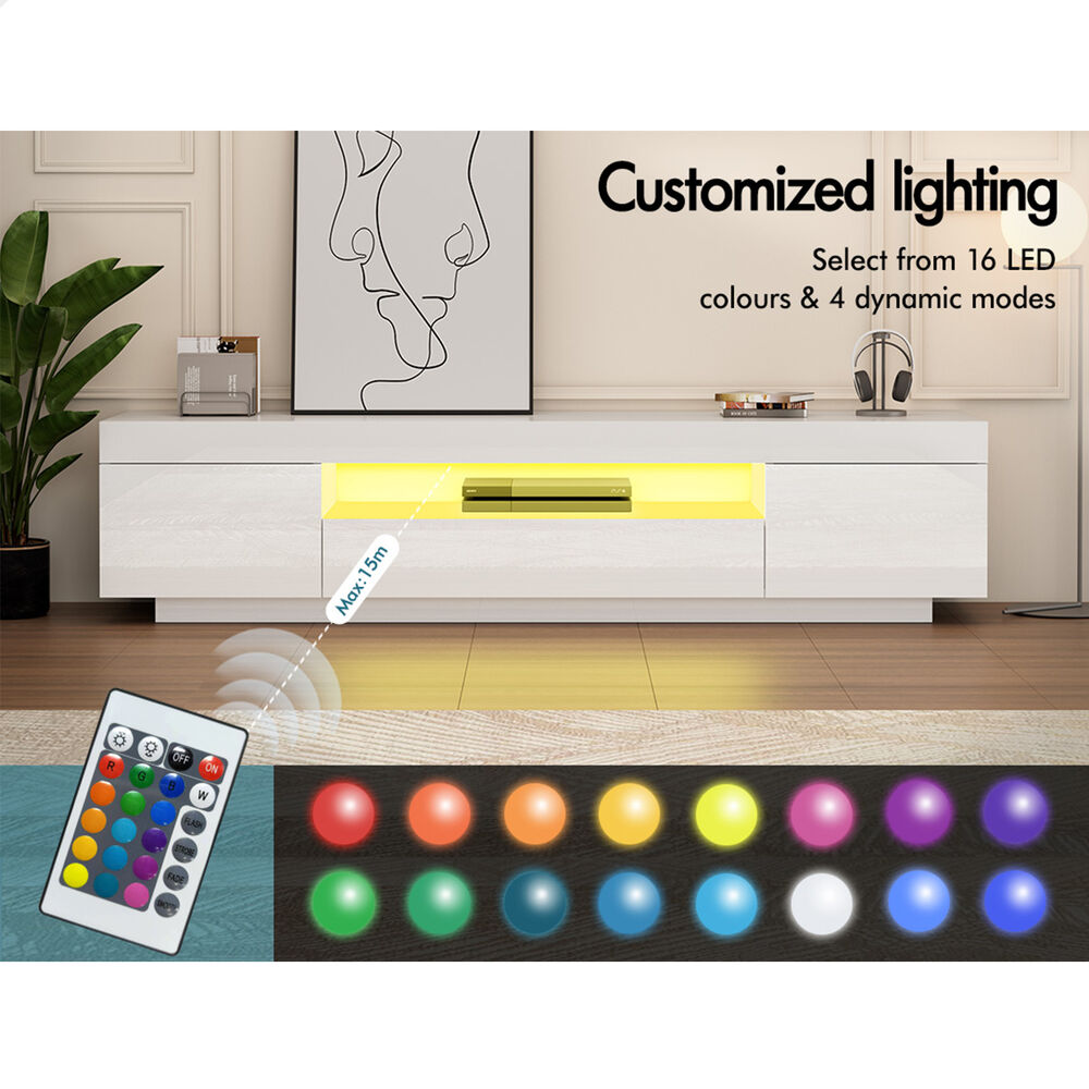 ALFORDSON Entertainment Unit 180cm TV Cabinet Stand LED Light High Gloss Drawer - Picture 40 of 48