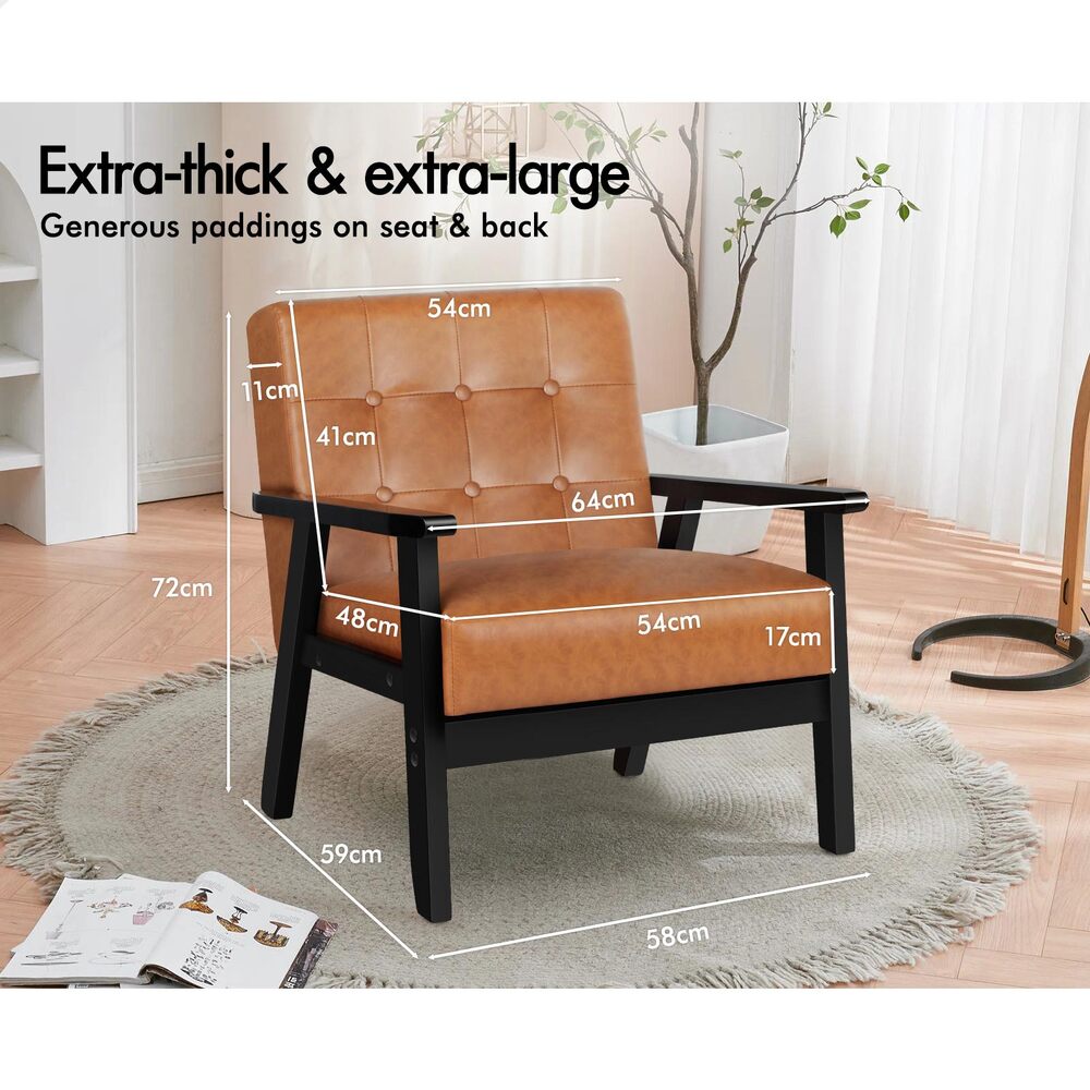 ALFORDSON Armchair Lounge Chair Tufted Accent Arm Chair PU Leather Sofa Couch - Picture 40 of 48