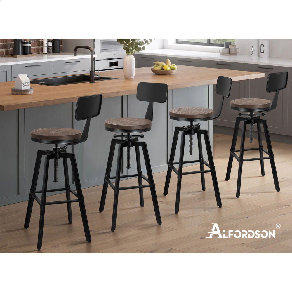 ALFORDSON Kitchen Bar Stools Wooden Swivel Leather Metal Dining Chair x2/x4 - Picture 873 of 1,020