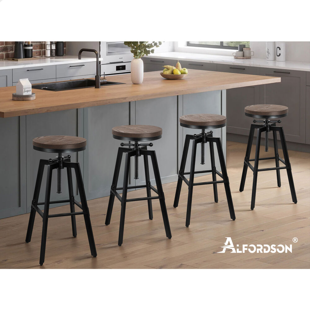 ALFORDSON Kitchen Bar Stools Wooden Swivel Leather Metal Dining Chair x2/x4 - Picture 889 of 1,020