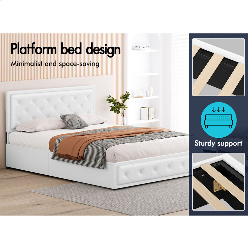 ALFORDSON Bed Frame Double Queen King RGB LED Gas Lift Storage Base Leather - Picture 511 of 1,903