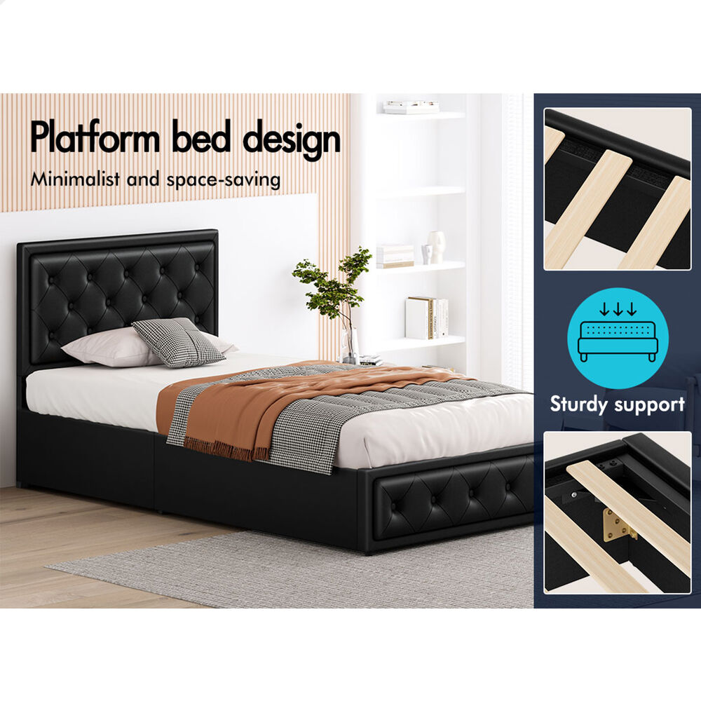 ALFORDSON Bed Frame Double Queen King RGB LED Gas Lift Storage Base Leather - Picture 631 of 1,903