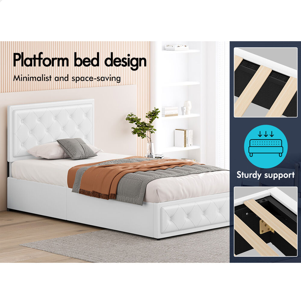 ALFORDSON Bed Frame Double Queen King RGB LED Gas Lift Storage Base Leather - Picture 653 of 1,903