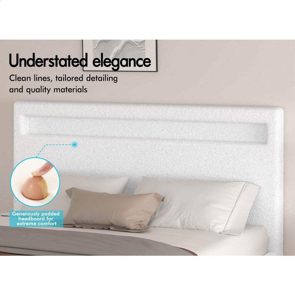 ALFORDSON Bed Frame Double Queen King RGB LED Gas Lift Storage Base Boucle - Picture 19 of 38