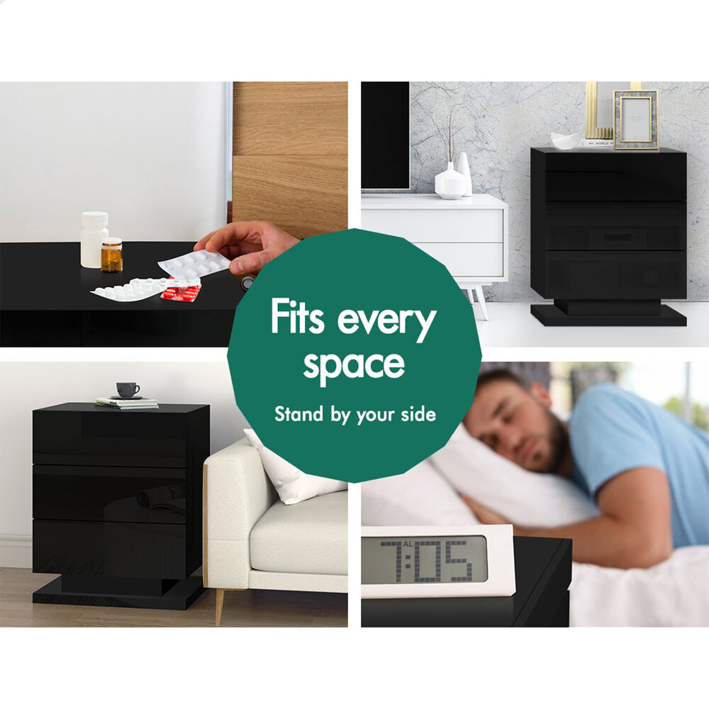 ALFORDSON Bedside Table RGB LED Nightstand 2/3 Drawers 4 Side High Gloss - Picture 94 of 111