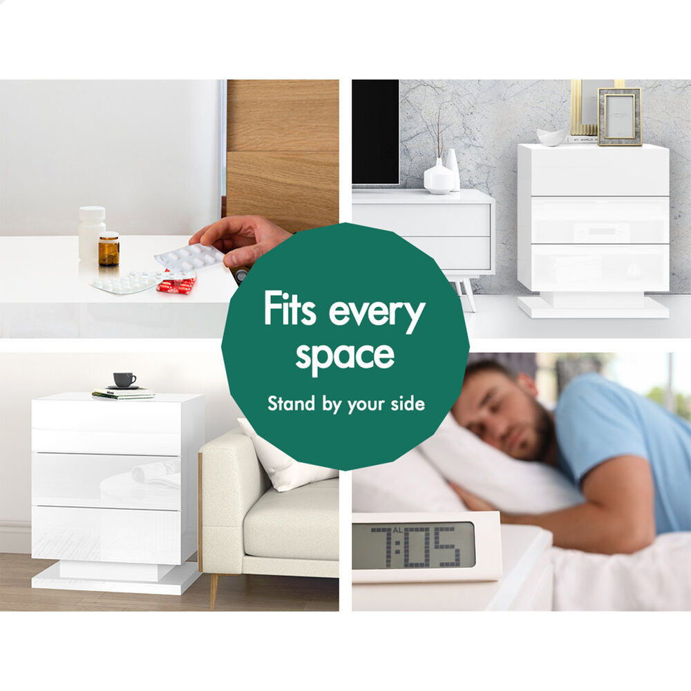 ALFORDSON Bedside Table RGB LED Nightstand 2/3 Drawers 4 Side High Gloss - Picture 105 of 111
