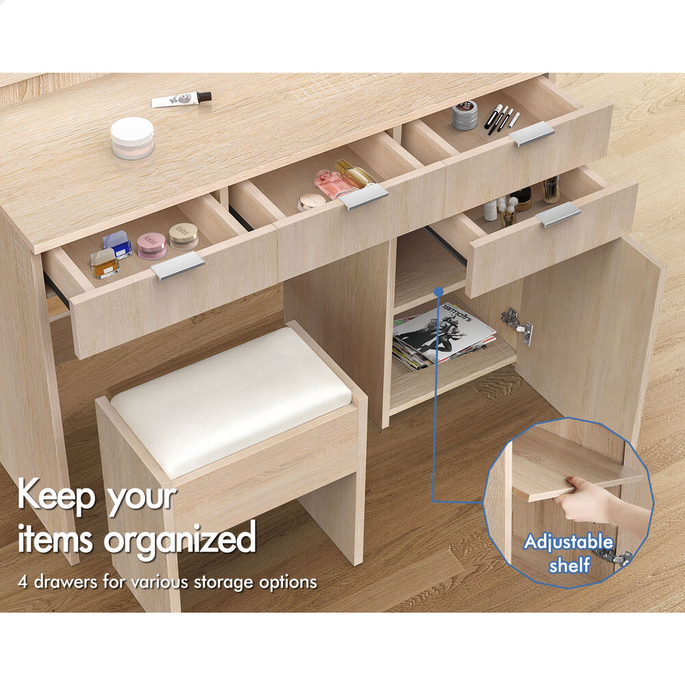 ALFORDSON Dressing Table Stool Set Makeup Mirror Storage Vanity Desk LED Bulbs - Picture 83 of 520