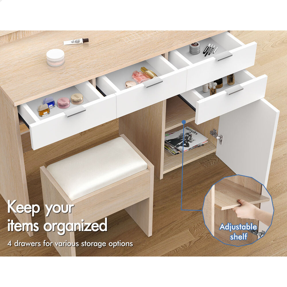 ALFORDSON Dressing Table Stool Set Makeup Mirror Storage Vanity Desk LED Bulbs - Picture 95 of 520
