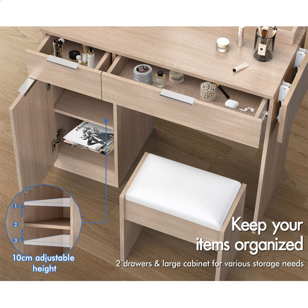 ALFORDSON Dressing Table Stool Set LED Vanity Desk Makeup Mirror Drawer Bedroom - Picture 23 of 42