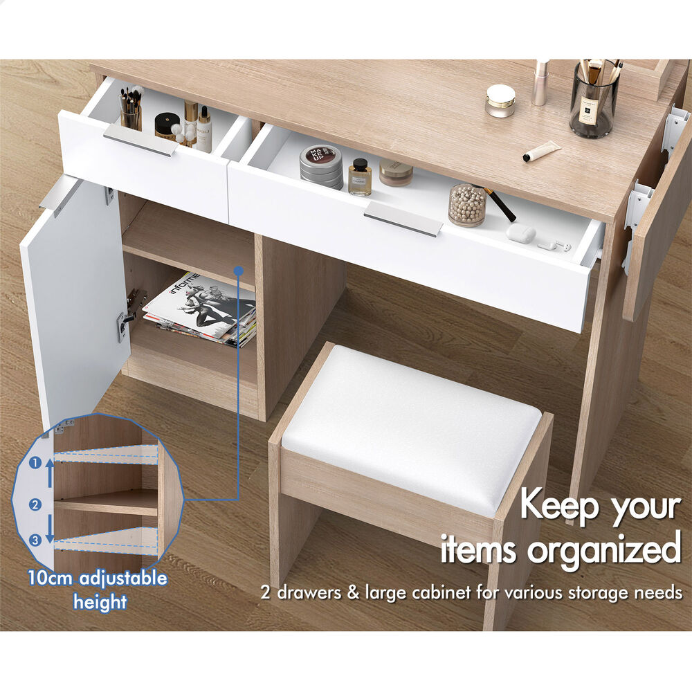 ALFORDSON Dressing Table Stool Set LED Vanity Desk Makeup Mirror Drawer Bedroom - Picture 35 of 42