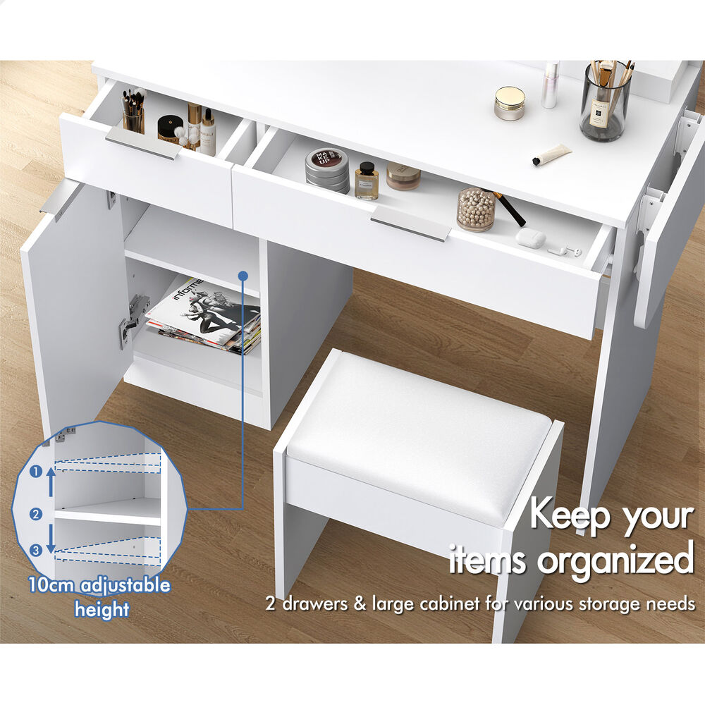 ALFORDSON Dressing Table Stool Set LED Vanity Desk Makeup Mirror Drawer Bedroom - Picture 11 of 42