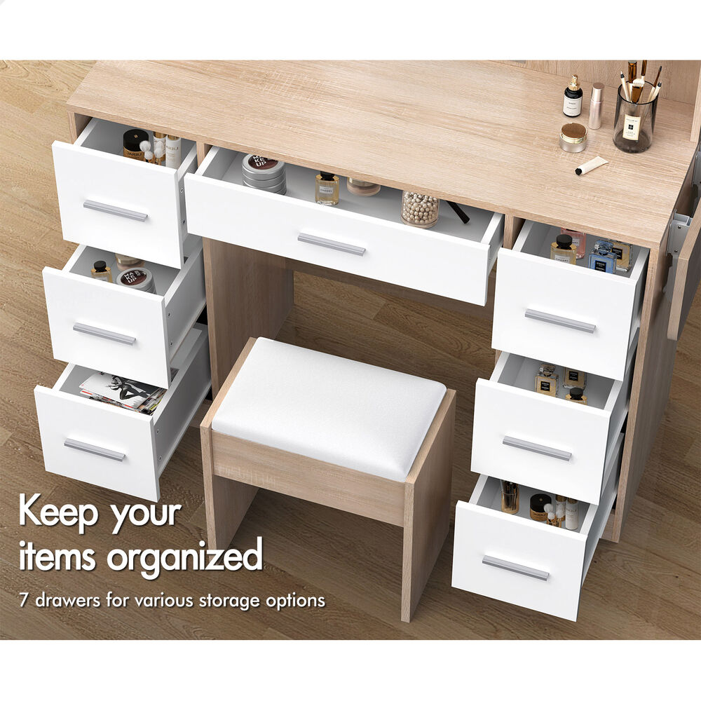 ALFORDSON Dressing Table Stool Set Makeup Mirror Storage Vanity Desk LED Bulbs - Picture 454 of 520