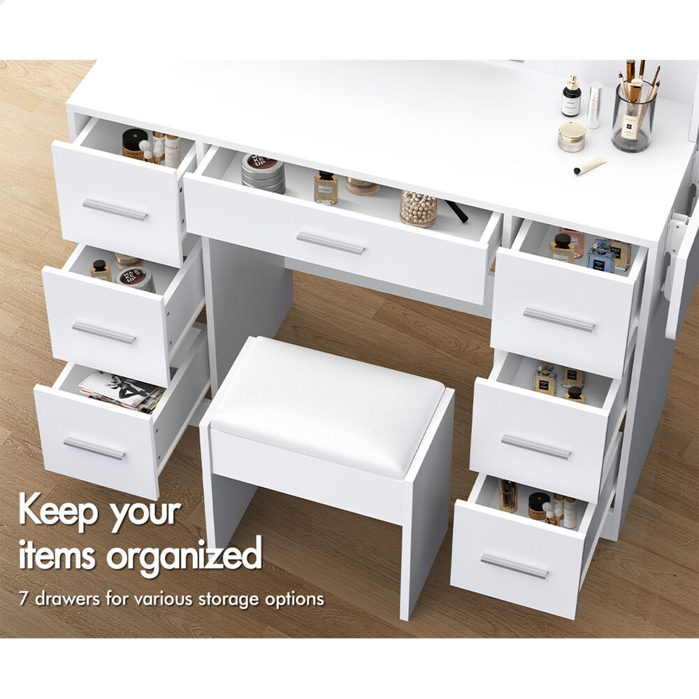 ALFORDSON Dressing Table Stool Set Makeup Mirror Storage Vanity Desk LED Bulbs - Picture 466 of 520
