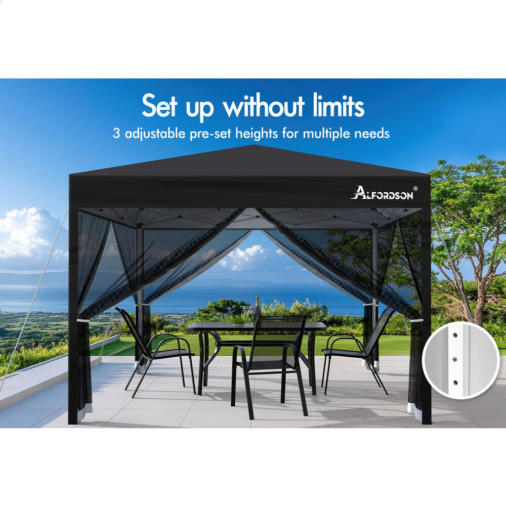 ALFORDSON Gazebo 3x3m Pop Up PE Mesh Marquee Outdoor Folding Tent Wedding Canopy - Picture 129 of 160