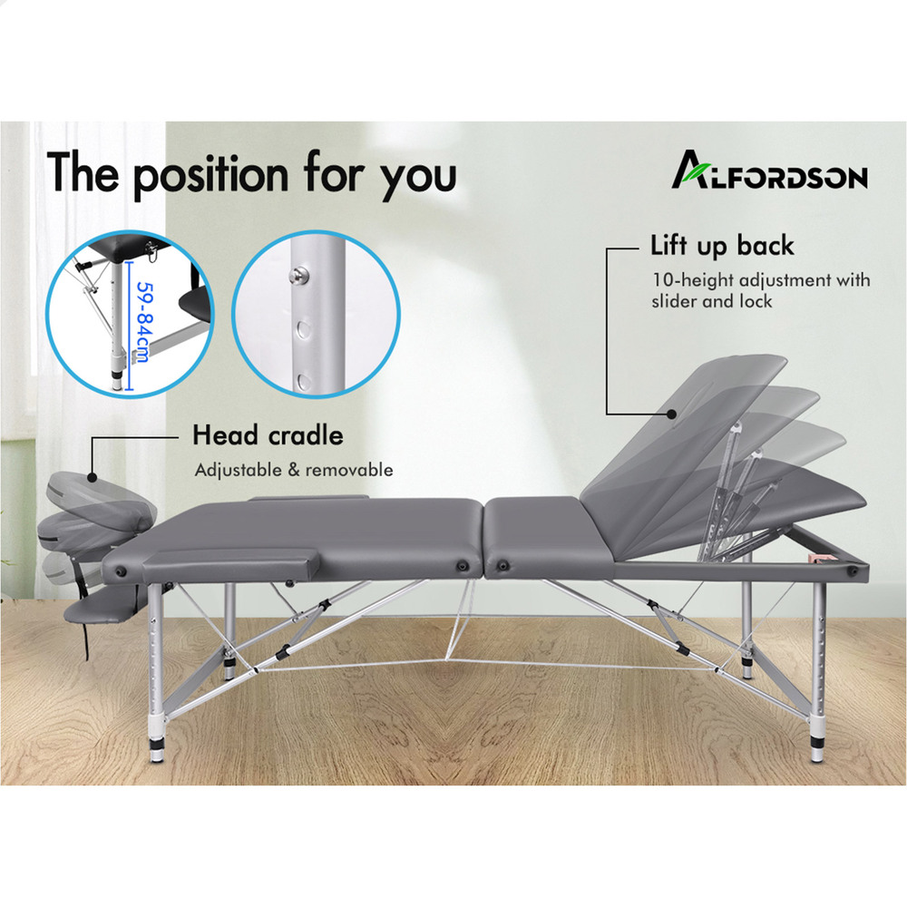 ALFORDSON Massage Table 3 Fold 65/75/85cm Foldable Portable Bed Aluminium Desk - Picture 17 of 168