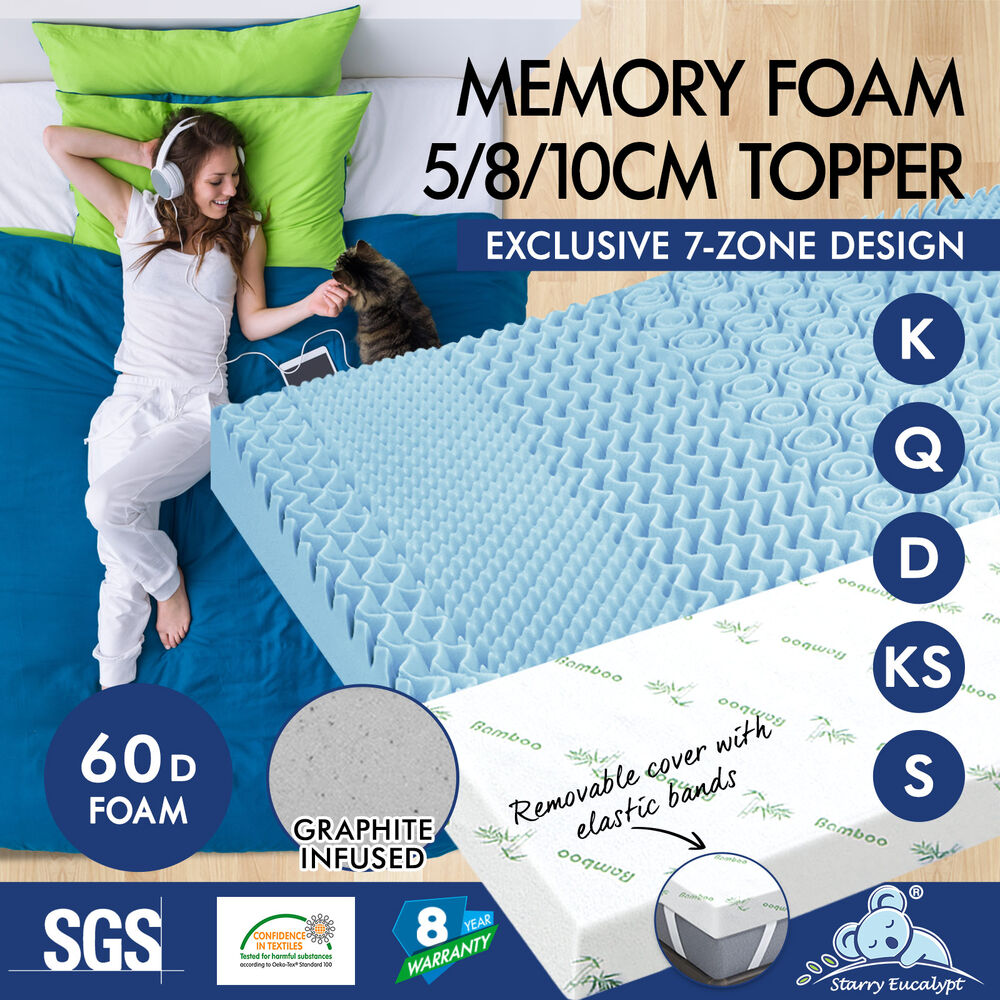 STARRY EUCALYPT Memory Foam Mattress Topper 5/8/10/12cm Bamboo 7-Zone Cool Gel - Picture 677 of 912