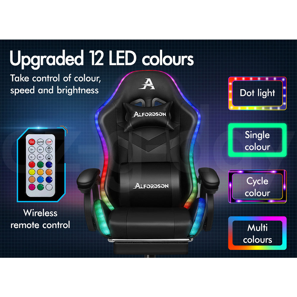 ALFORDSON Gaming Office Chair Massage Racing 12 RGB LED Computer Work Seat - Picture 10 of 267