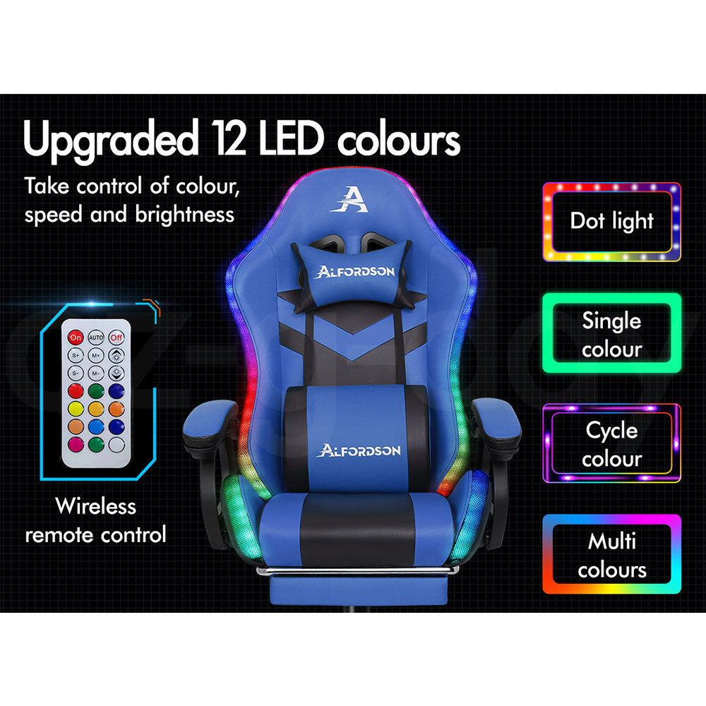 ALFORDSON Gaming Office Chair Massage Racing 12 RGB LED Computer Work Seat - Picture 224 of 267