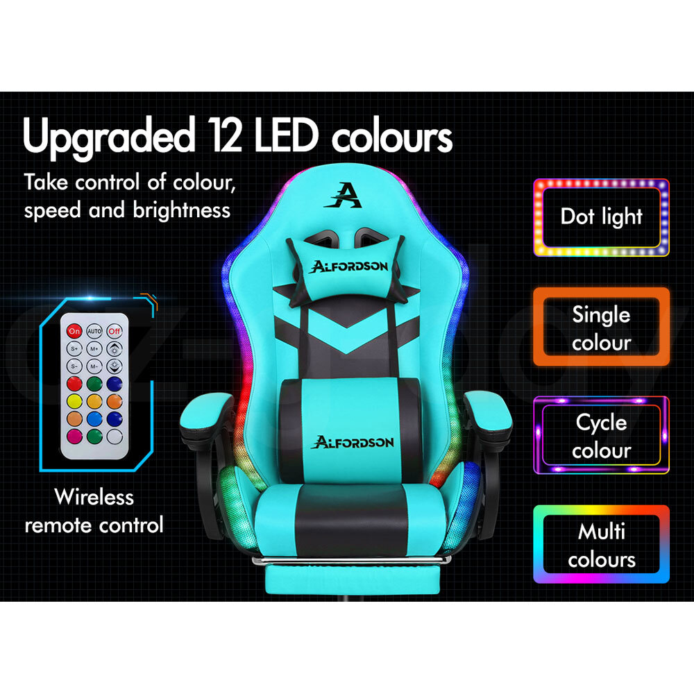 ALFORDSON Gaming Office Chair Massage Racing 12 RGB LED Computer Work Seat - Picture 22 of 267