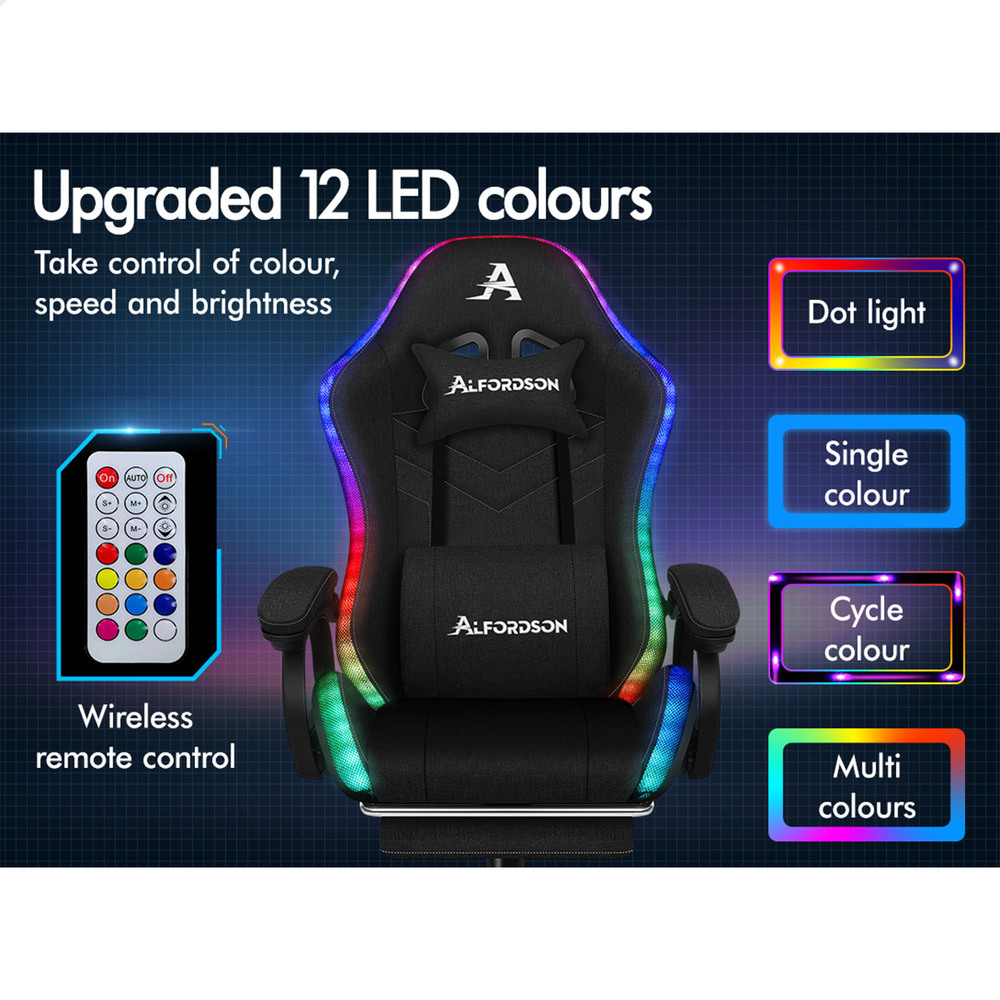 ALFORDSON Gaming Office Chair Massage Racing 12 RGB LED Computer Work Seat - Picture 236 of 267