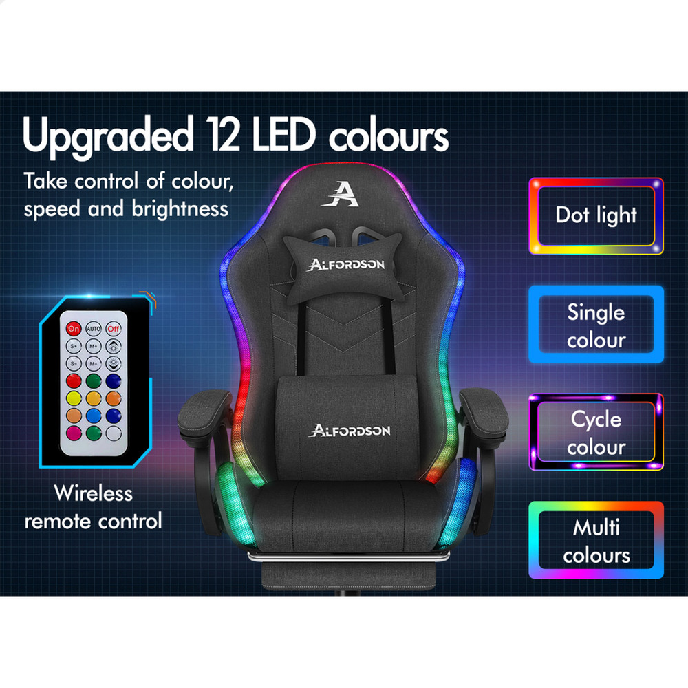 ALFORDSON Gaming Office Chair Massage Racing 12 RGB LED Computer Work Seat - Picture 248 of 267